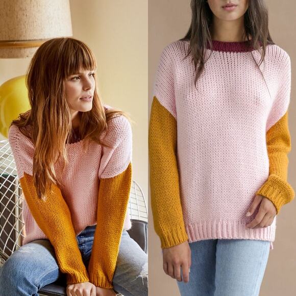 Xirena Aspen Apres Color Block Knit Ski Sweater Pink, Yellow, Burgundy Size XS - Picture 1 of 8